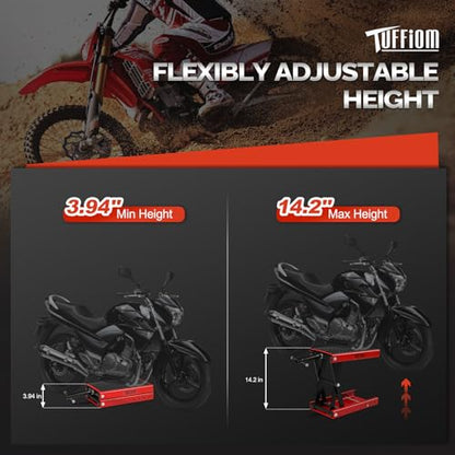 TUFFIOM 1100LBS Motorcycle Scissor Lift Jack，Height Adjustable with Rubber Top Surface & Safety Pin, Foldable Motorcycle Center Stand for Dirt Bike ATV, Red - size: w/Rubber Top Surface