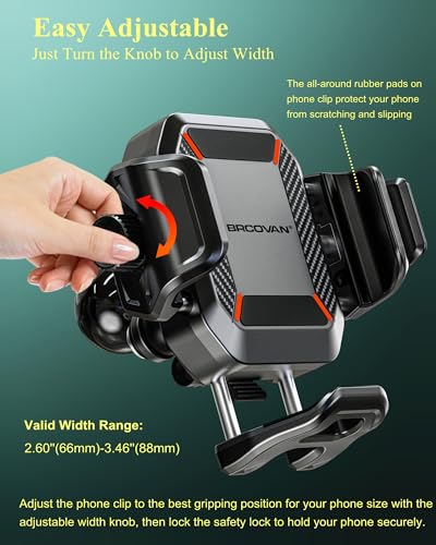 BRCOVAN 1'' Ball Phone Mount Holder with Vibration Dampener, 1s Locking | for RAM Mounts B Size Double Socket Arm, Adjustable fit 5.4-7.2'' Phone, for Motorcycle ATV UTV Car Bike Boat Truck Scooter