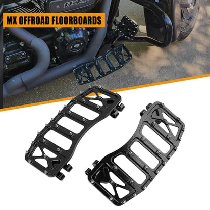 MX Wide Floorboards Foot Pegs Brake Pedal Cover Shifter Peg Kit for Harley Touring 1986-2023 Road Glide Street Glide 86-2017 Softail Fat Boy FL 2012-2016 Dyna FLD (Silver Black) - color: Silver Black