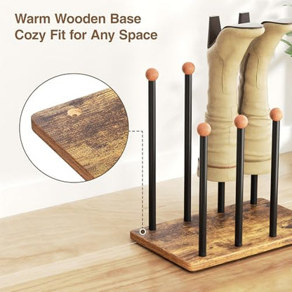 pickpiff Boot Rack 8-Pair Cedar Ball End Boot Rack Shoe Organizer Free standing Metal Holder with Wood Base