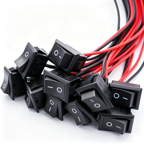 Twidec/10Pcs Rocker Switch AC 6A/250V 10A/125V SPST 2 Pins 2 Position ON/Off Car Boat Square Black Rocker Switch Toggle with Pre-soldered Wires KCD1-X-F - color: Black-Square-ON OFF-10PCS