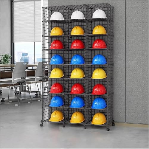Stackable Safety Helmet Storage Boxes, Large Adjustable Hard Hat Placement Organizer Rack with Wheels for Construction Site/Garage/Workshop/Factory Helmet Display Shelf (3 * 8) - size: 3*8