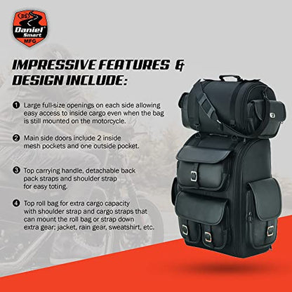 Daniel Smart Multi Pockets Biker Sissy Bar Bag - Included All Weather Protection Rain Cover - Motorcycle Touring Bag - Black - color: Non-Studed