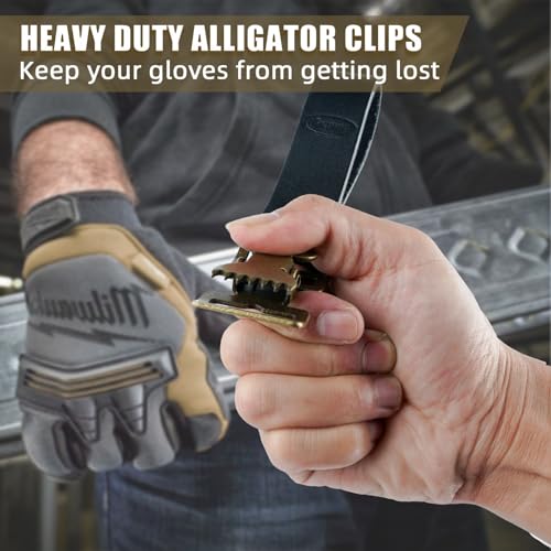 KUNN Leather Glove Clips for Work Glove Holders Heavy Duty Glove Belt Bronze Clip for Construction - color: Black