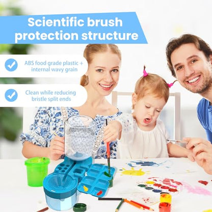 4-in-1 Water Cycle Paint Brush Cleaner Tool | 2025 Upgraded Leak-Proof Rinsing Cup with Palette & Holder | One-Touch Water Replacement Design | Art Supplies for Kids/Adults Beginners to Pros Blue - color: Blue