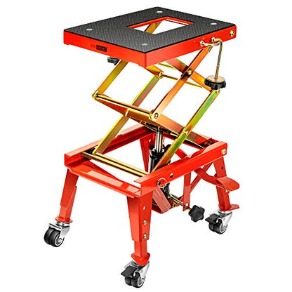 VIVOHOME 350 Lbs Heavy Duty Hydraulic Motorcycle Lift Jack, ATV Dirt Bike Foot Operated Scissor Stand Table with 4 Wheels and Removable Stopper, Red - color: Red