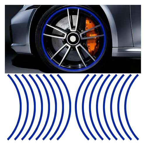 16PCS 17''-19'' Car Wheel Stripe Reflective Stickers - Night Safety Warning Sticker Car Wheel Rim Tape Decals - Tire Rim Decorative Stripe Stickers for Motorcycle Bicycle Vehicle(Blue) - color: Blue