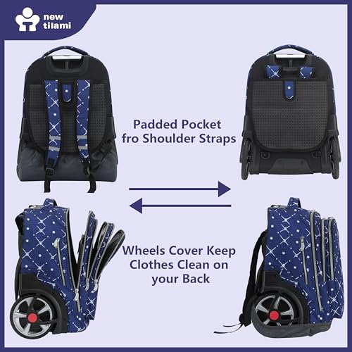 NEW TILAMI 20" Rolling Backpack for Teens Adults, Climbing Stairs Waterproof Backpack with Wheels for School Business Trave Camping with Laptop Compartment, Fit 17 Inch Laptop, Navy Bling - color: Navy Bling
