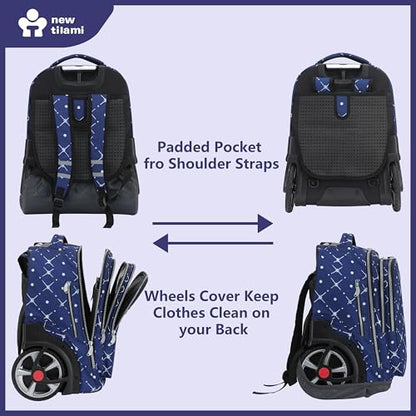 NEW TILAMI 20" Rolling Backpack for Teens Adults, Climbing Stairs Waterproof Backpack with Wheels for School Business Trave Camping with Laptop Compartment, Fit 17 Inch Laptop, Navy Bling - color: Navy Bling