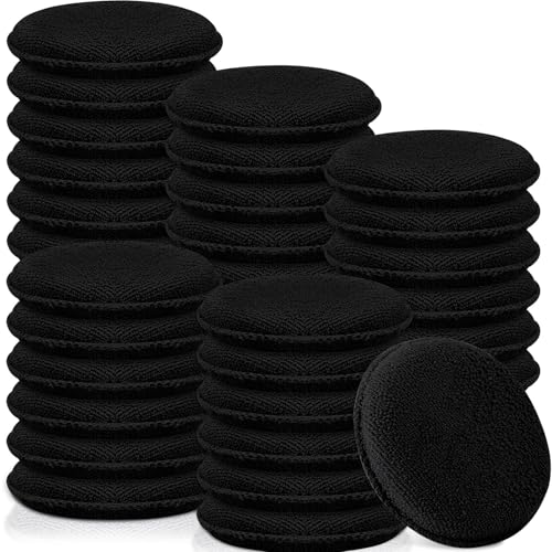 Tanlade 50 Pcs Car Detailing Microfiber Applicator Pad Wax Applicator Wash Microfiber Pads, 5 Inch Diameter (Black) - color: Black