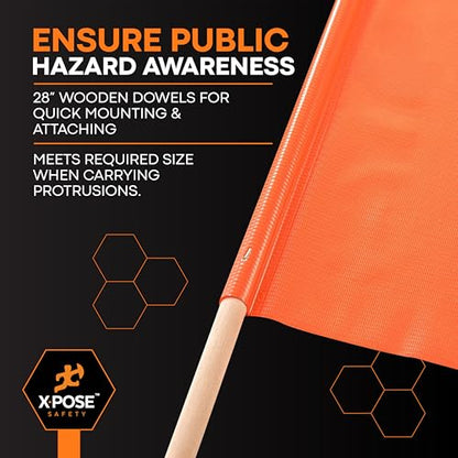 Xpose Safety Orange Vinyl Safety Flags 18" x 18" with 28" Wooden Staff, 12 Pack – High Visibility Warning Flags for Road Crews, Construction Zones, Parking Lots & Emergency Response - size: 28" Wooden Stick