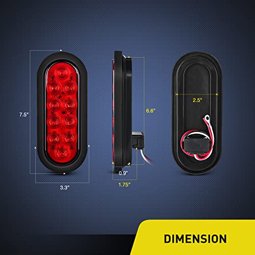Nilight 6Inch Oval Trailer Tail Light with Flush Mount Grommets Plugs w/Mounting Brackets 2PCS Red Waterproof Stop Brake Turn Lights for RV Truck - color: 2Pcs Trailer Lights+Brackets