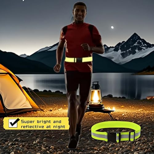 Reflective Safety Belt - Adjustable Military-Grade Elastic Strap for Running, Cycling, Motorcycle | High-Visibility Lime Green | Day & Night Protection (26"-50" Waist)