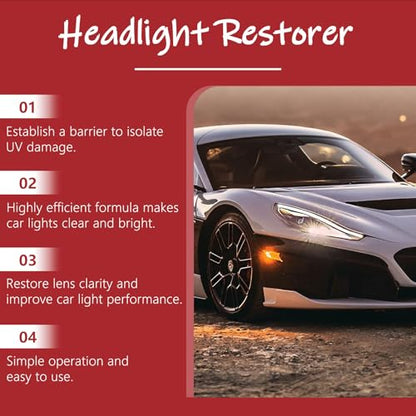 JUEJUEZI Premium Headlight Restoration Kit 100ml - 3-Step Cleaning Polish & Protective Coating for Foggy Yellowed Headlights, Long-Lasting UV Protection, DIY Car Lens Maintenance
