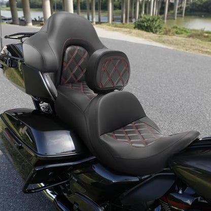 C.C. RIDER Driver& Passenger Hammock Seat With Backrests Fit For Harley Touring 2014-2023 Street Glide Road Glide Road King Electra Glide - color: 34# Red+ Rider Backrest+ Tour Trunk Backrest