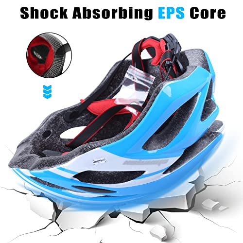 Bike Helmet Men Women, Shinmax Bicycle Helmet with Rear Light and Detachable Visor - color: Blue/White, size: Medium (54-58 cm)