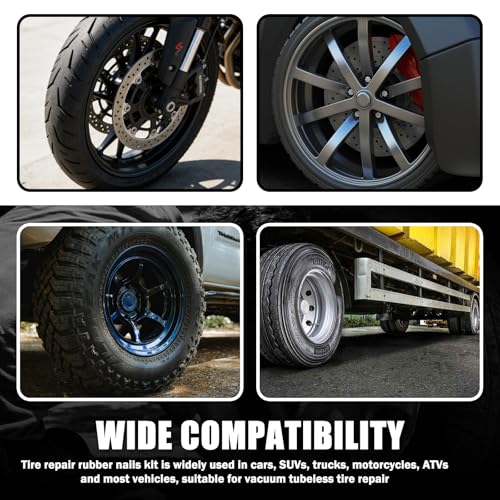 Flat Tire Plug Kit,Self-Service 2-Size Tire Repair Rubber Nail Kit Includes Tires Pressure Monitor/Repair Screws/Pliers/Screwdrivers,Flat Tires Repairs Kits for Vacuum Tubeless