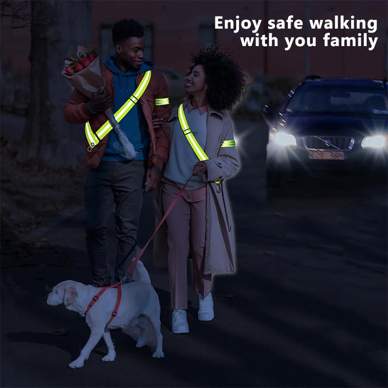 Reflective Running Belt with 2Pcs Armbands, Running Belts for Women High-Visibility and Adjustable Green Belt for Jogging, Running, Biking, Dog Walking