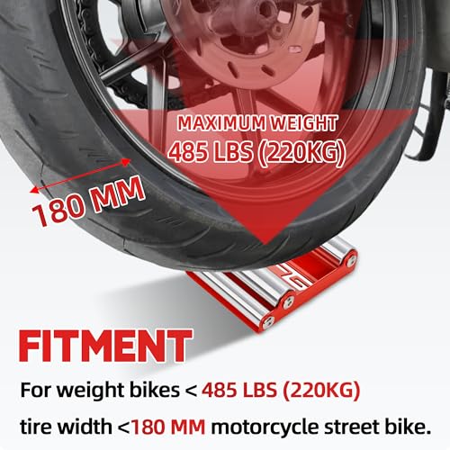 JFG RACING Motorcycle Wheel Cleaning Stand,Portable Wheel Roller Stand for Tire Cleaning & Chain Lubrication(Bikes<485 lbs & Tire Width<180 mm)-Red - color: Red