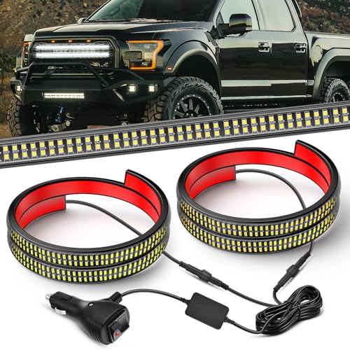 Nilight 2PCS 24 inch Truck Grille Strobe Lights Strip 384 LED Emergency Light White Flexible Side Flashing Warning Caution Safety Waterproof Lighting Kit for Trucks Tow Plow Construction Vehicles - color: White, size: Grille Strobe Lights