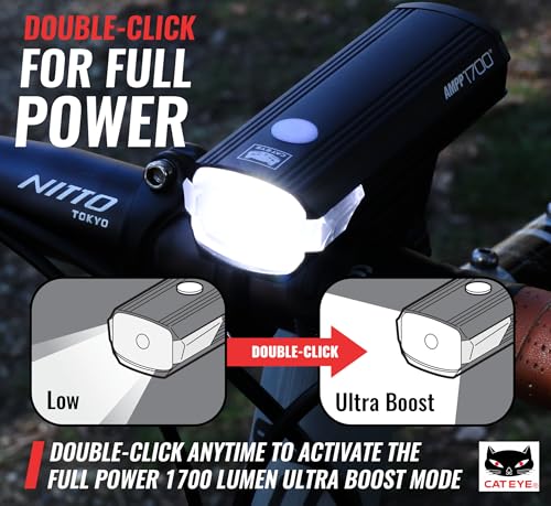 CATEYE AMPP USB Rechargeable Bike Light – High Visibility Super Bright OptiCube™ Headlight for Commuters, Road Cyclists & Mountain Bikers, Day & Night Riding Modes, IPX4 Waterproof, Tough & Durable - style: Ampp1700
