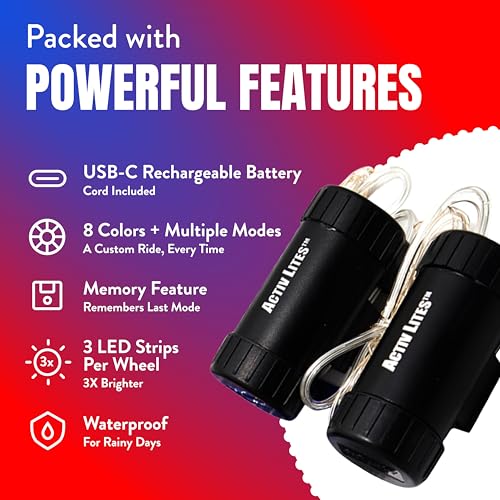 Activ Life 2-Tire Pack LED Bike Wheel Lights with Batteries Included, Get 100% Brighter and Visible from All Angles for Ultimate Safety and Style - color: Patriotic