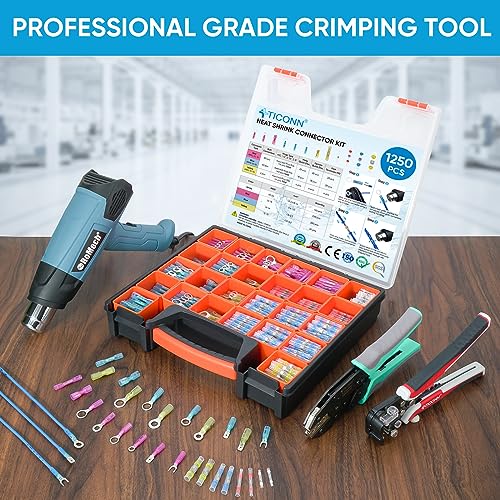 TICONN 1250Pcs Heat Shrink Wire Connectors, Waterproof Automotive Marine Electrical Terminals Kit, Crimp Connector Assortment, Ring Fork Spade Butt Splices - style: 1250PCS Combo