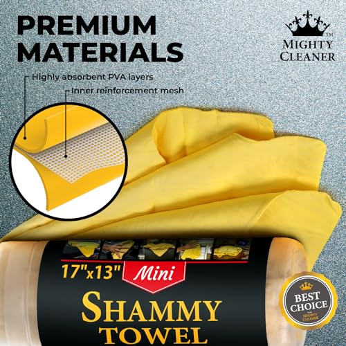 Premium 2pk Mini +1 Free Shammy Cloth for Car Drying - 17”x13” - Super Absorbent Chamois Towel for Car - Scratch-Free, Reusable & Soft Cleaning Towel - color: Yellow, Blue