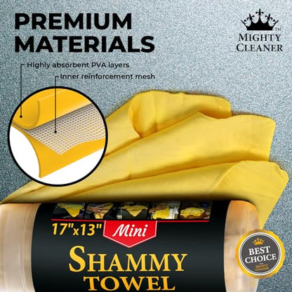 Premium 2pk Mini +1 Free Shammy Cloth for Car Drying - 17”x13” - Super Absorbent Chamois Towel for Car - Scratch-Free, Reusable & Soft Cleaning Towel - color: Yellow, Blue