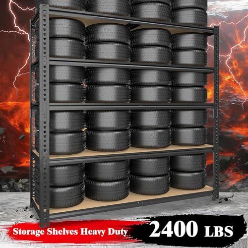 Heavy Duty Garage Shelving,5-Tier Garage Storage Shelves,2400LBS Storage Shelves Heavy Duty,Adjustable 5 Tier Shelving Unit,Heavy Duty Shelving for Garage Storage Warehouse,28''×12''×60'' - size: 60" H x 28" W x 12" D