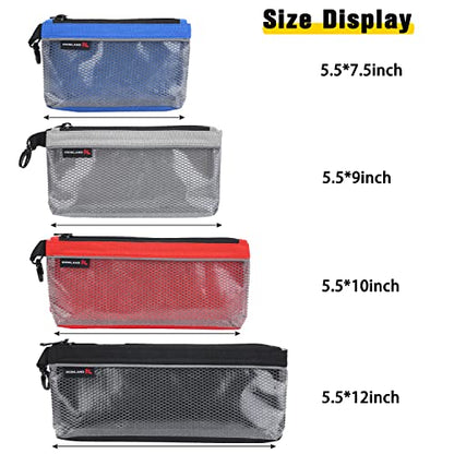 IRONLAND Zipper Pouches, Small Tools Bag, Waterproof Mesh Pouches, Tool Zipper Pouch, Travel Pouch, Clear Cosmetic Bag Case 4 Pack - size: 4 Pack Combo Pro+