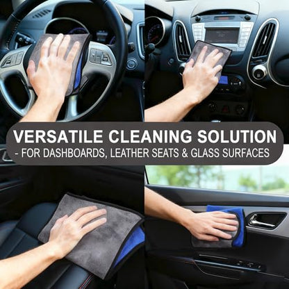 Ultrasoft, Large, Thick and Quick Drying Car Microfiber Cleaning Towel 800GSM Polishing Waxing Auto Detailing Towel Cloth (6pack) (Grey-Blue) - color: Grey-blue,6pack