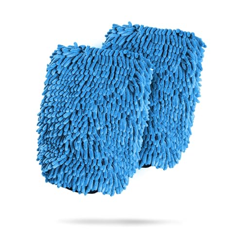 Adam's Chenille Car Wash Mitt - Premium Soft Microfiber Washing Glove for Car Cleaning & Detailing, Safe, Scratch-Free for Auto, Truck, RV, Motorcycle & More (Blue, 2pk) - size: 2pk