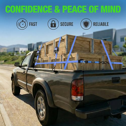 Retractable Ratchet Straps (4-Pack) - 1 Inch x 10 Feet (1,650lb Break Strength) - Heavy Duty Auto Self Retracting Tie Down Straps for Motorcycle, ATV, UTV, Truck, Cargo Trailer - Blue - color: Blue