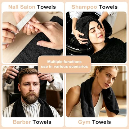 Puomue Black Salon Towels, Super Soft and Absorbent Microfiber Hair Towel for Salon, Bath, Spa, Pool and Home, 27 inch X 16 inch (Black - 12 Pack) - color: Black - 12 Pack