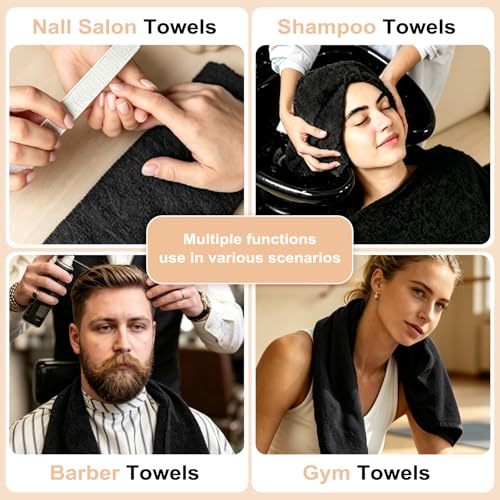 Puomue 6 Pack Black Salon Towels, Super Soft and Absorbent Microfiber Hair Towel for Salon, Bath, Spa, Pool and Home, 27 inch X 16 inch, Black - color: Black - 6 Pack