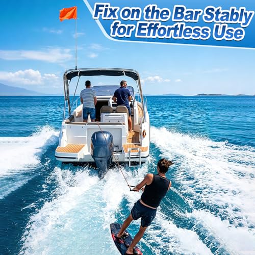 Orange Boat Flag with 53" Adjustable Pole - 12” x 18” Water Ski Flag with Stable Holder, Boat Safety Accessories for Watersports Wakeboarding