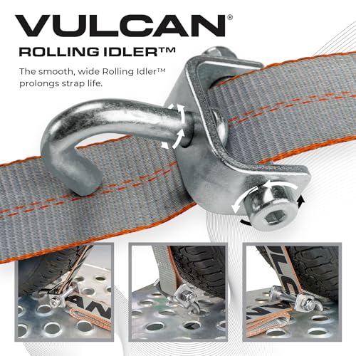 VULCAN Autohauler Car Tie Down - Rolling Idler 3-Cleat - 120 Inch - 4 Pack - Silver Series - 3,300 Pound Safe Working Load - size: Silver Series