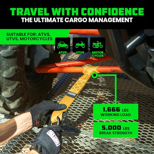 Rhino USA Soft Loop Tie Down Straps (4-Pack) - 1.6 Inch x 17 Inch (5,000 lbs Break Strength) Heavy Duty Motorcycle Handlebar Straps for use with Ratchets for ATV, UTV, Dirt Bike (Yellow) - color: Yellow 4-Pack