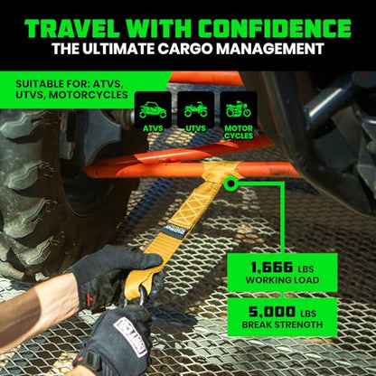 Rhino USA Soft Loop Tie Down Straps (4-Pack) - 1.6 Inch x 17 Inch (5,000 lbs Break Strength) Heavy Duty Motorcycle Handlebar Straps for use with Ratchets for ATV, UTV, Dirt Bike (Yellow) - color: Yellow 4-Pack