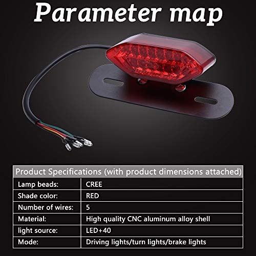 DREAMIZER Motorcycle Tail Light Integrated Running Lamp Brake&Turn Signal Light with License Plate Bracket Compatible With Motorcycle Street Bike Cruiser Chopper And More - color: Red