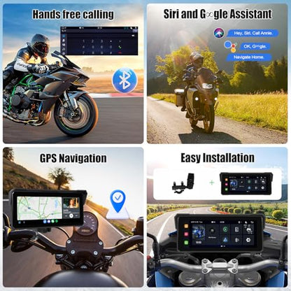 Motorcycle GPS Navigation System with Wireless Carplay Android Auto 8.1" Moto CarPlay Screen with Dual Bluetooth, Navigation/Siri/G00gle Assistant Waterproof - color: 8.1 inch