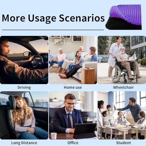 Gel Seat Cushion, Cooling Honeycomb Cushion for Long Sitting, Tailbone & Coccyx Pain Relief, Ergonomic Office Chair Pad, Breathable for Car Seat & Wheelchair(Light Purple) - color: Light Purple
