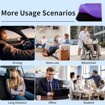 Gel Seat Cushion, Cooling Honeycomb Cushion for Long Sitting, Tailbone & Coccyx Pain Relief, Ergonomic Office Chair Pad, Breathable for Car Seat & Wheelchair(Light Purple) - color: Light Purple