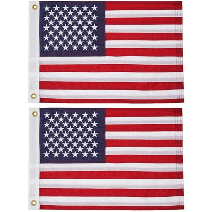 SYII 2pcs American Flag 12x18 Inches, Embroidery 50 Stars Ensign Nautical US Boat Flags with 2 Brass Grommets, Heavy Duty Nylon Outdoor Banner for Marine Yacht UTV - color: 2pcs American Flag 12x18 IN
