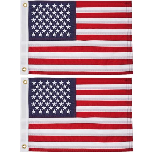 SYII 2pcs American Flag 12x18 Inches, Embroidery 50 Stars Ensign Nautical US Boat Flags with 2 Brass Grommets, Heavy Duty Nylon Outdoor Banner for Marine Yacht UTV - color: 2pcs American Flag 12x18 IN
