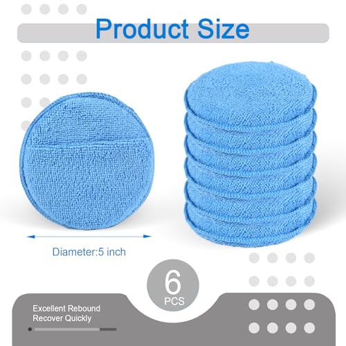 6PCS Wax Applicator Pads, 5" Microfiber Applicator Pad with Finger Pocket, Foam Buffing Pad for Car Detailing & Cleaning