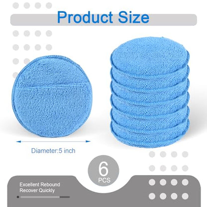 6PCS Wax Applicator Pads, 5" Microfiber Applicator Pad with Finger Pocket, Foam Buffing Pad for Car Detailing & Cleaning