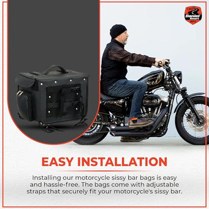 Daniel Smart Cooler Insert Motorcycle Sissy Bar Bag - Insulated Saddle Bag Cooler - Hard Liner Small Biker Luggage Bag, Black