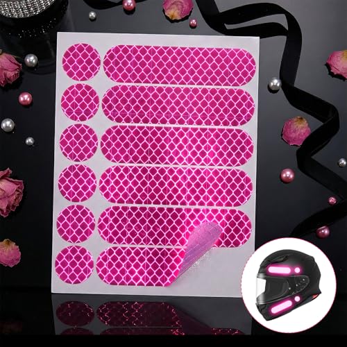 12PCS Pink Reflective Helmet Tape, Pink Reflective Motorcycle Helmet Decals Night Visibility Reflectiv Safety Decals Motorcycle Helmets Stickers for Motorcycles Scooters Bike Helmets